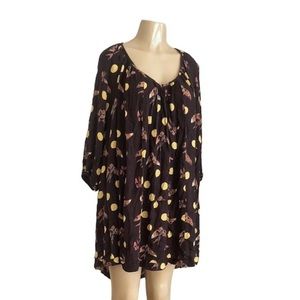 Solito Dark Navy Polka Dot Bird Print Oversized Flowing Summer Dress Size M